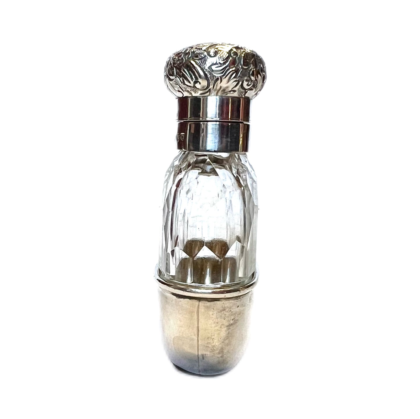 Antique Victorian sterling silver and cut glass ladies flask