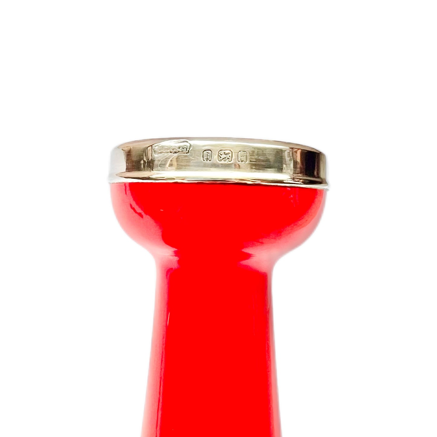 Art Deco Czech Bohemian orange glass “tango” vase, sterling silver collar, Henry Perkins & Sons.