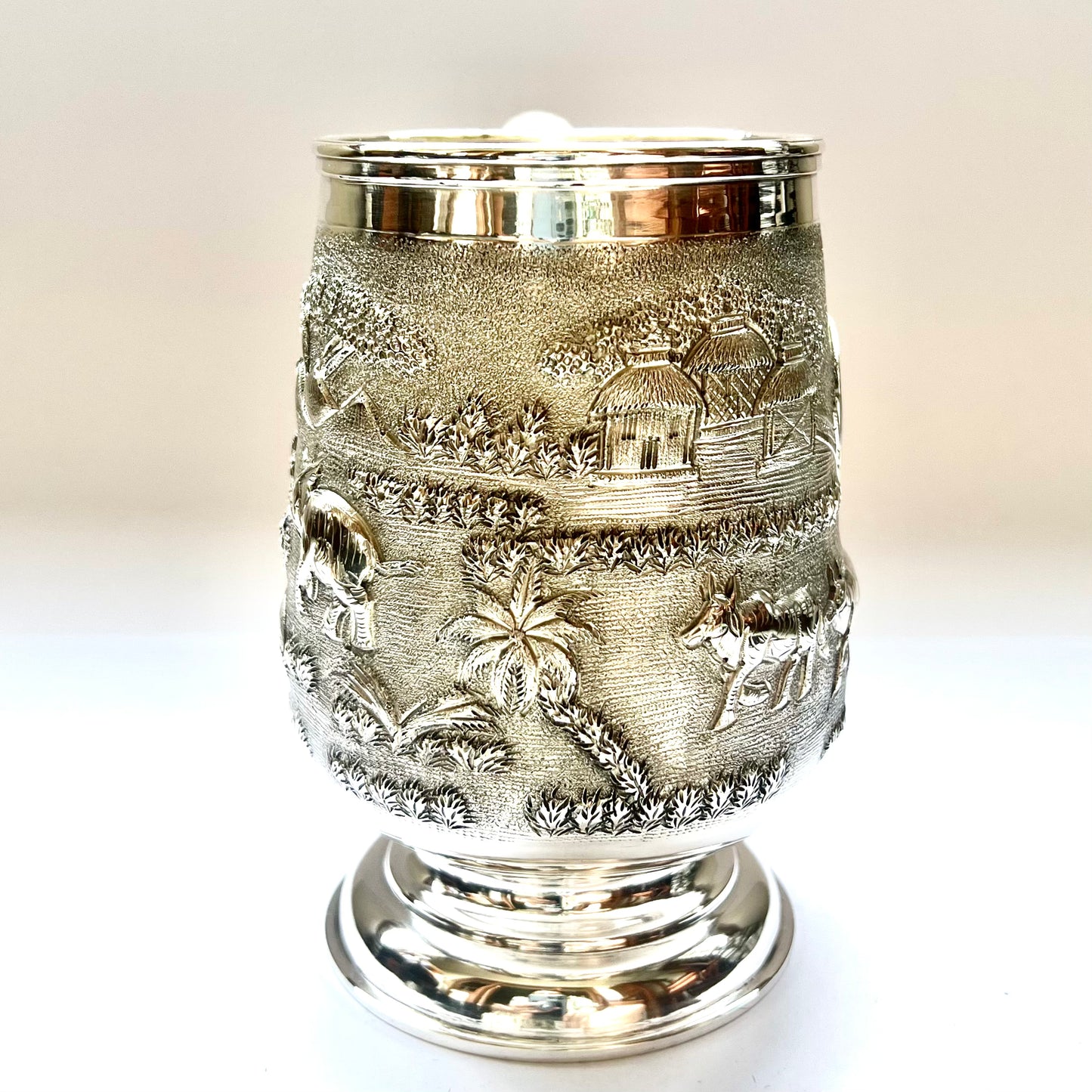 Vintage near Antique 1920s to 1930s British Raj Anglo-Indian sterling silver tankard, Calcutta silver