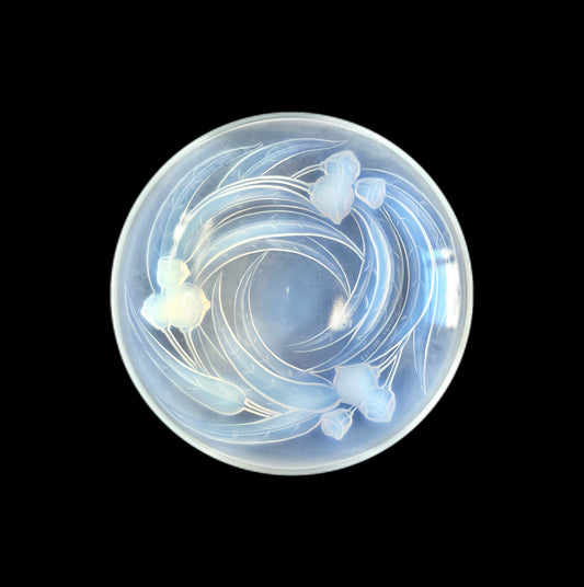 Antique French Art Deco opalescent glass dish by Etling et Cie
