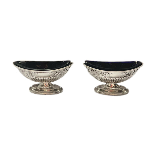 Pair of antique Victorian sterling silver salt cellars circa 1898