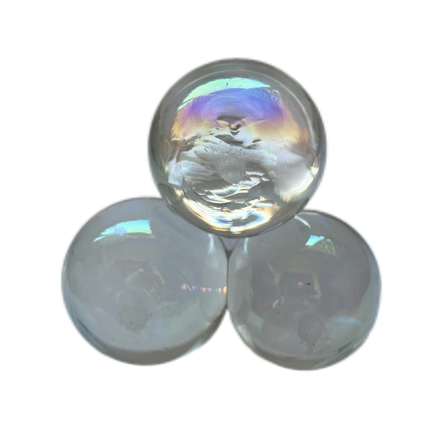 Late Victorian Harrach Bohemian iridescent glass “soap bubble” inkwell and paperweight