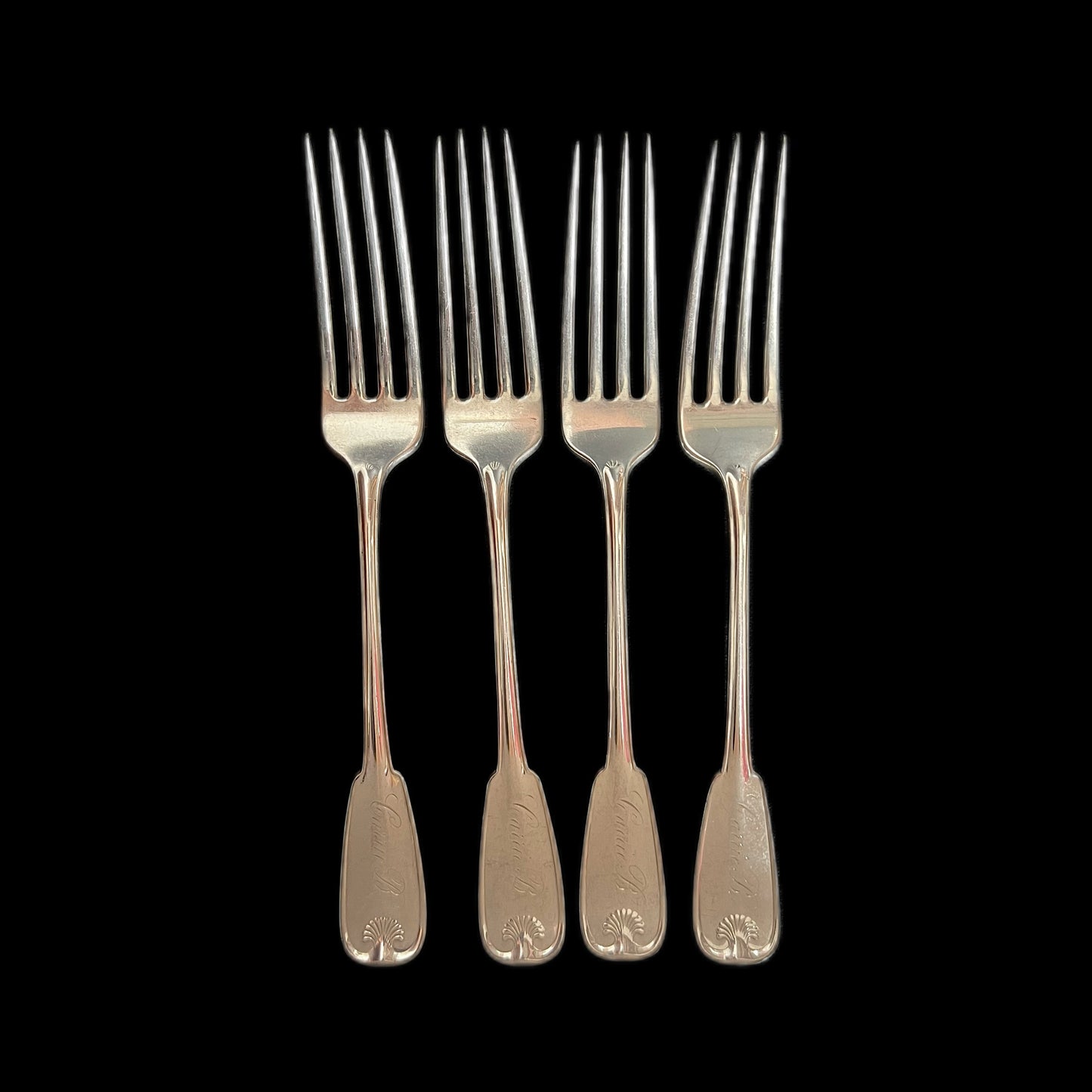 Set of 4 antique Tiffany & Co. Palm Pattern sterling silver dinner forks