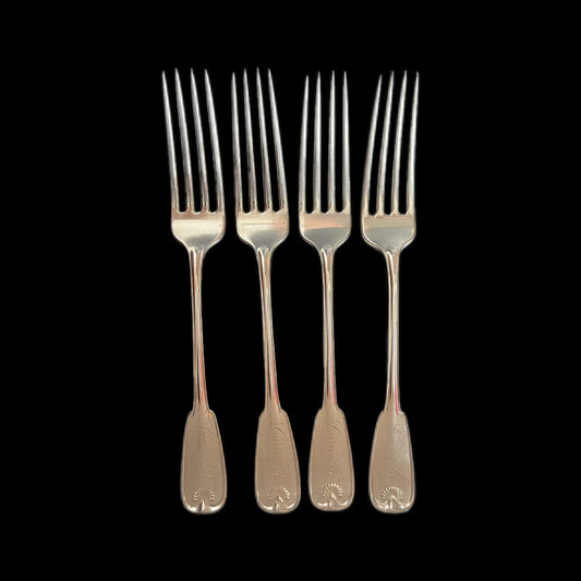 Set of 4 antique Tiffany & Co. Palm Pattern sterling silver dinner forks