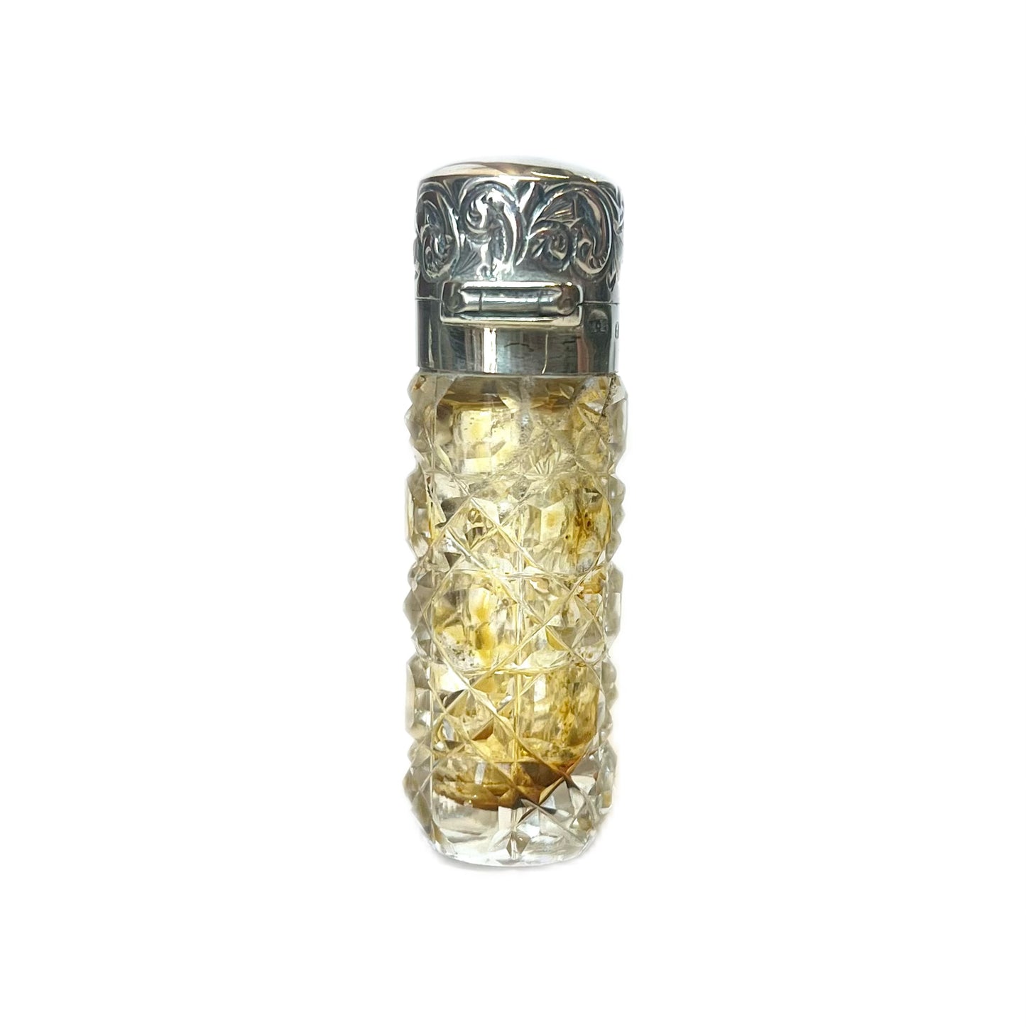 Antique Edwardian sterling silver and cut glass miniature scent bottle