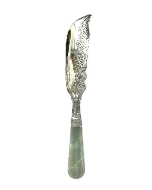 Rare antique New Zealand sterling silver butter or cheese knife with nephrite jade handle