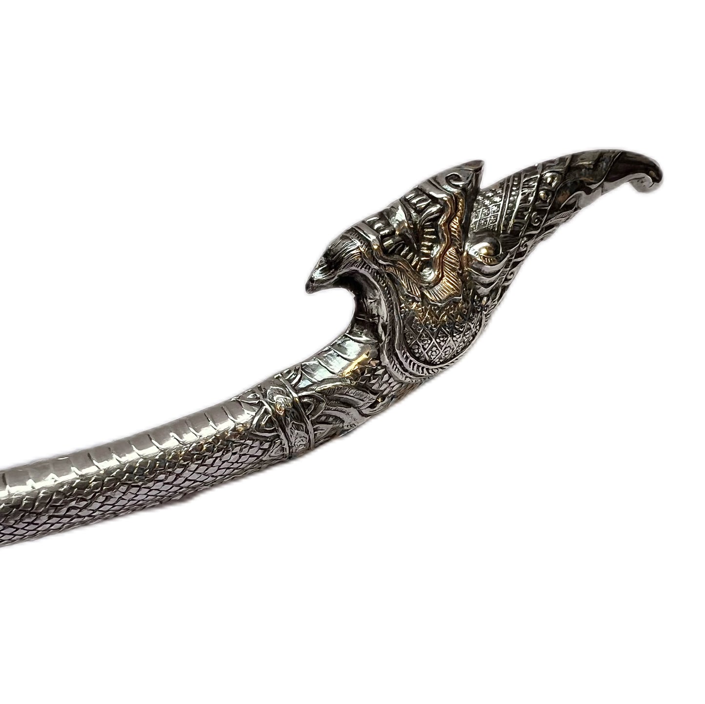 Mid to late 20th century Thai sterling silver naga-handled serving spoon