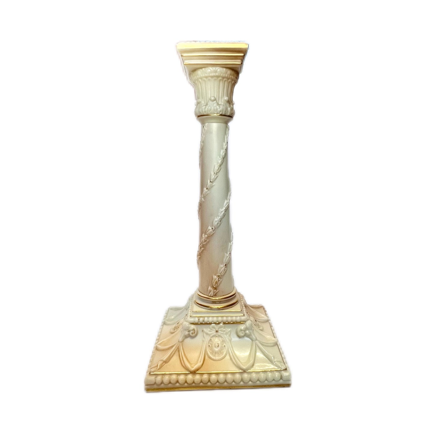 Antique Victorian Royal Worcester Blush Ivory neoclassical column candlestick