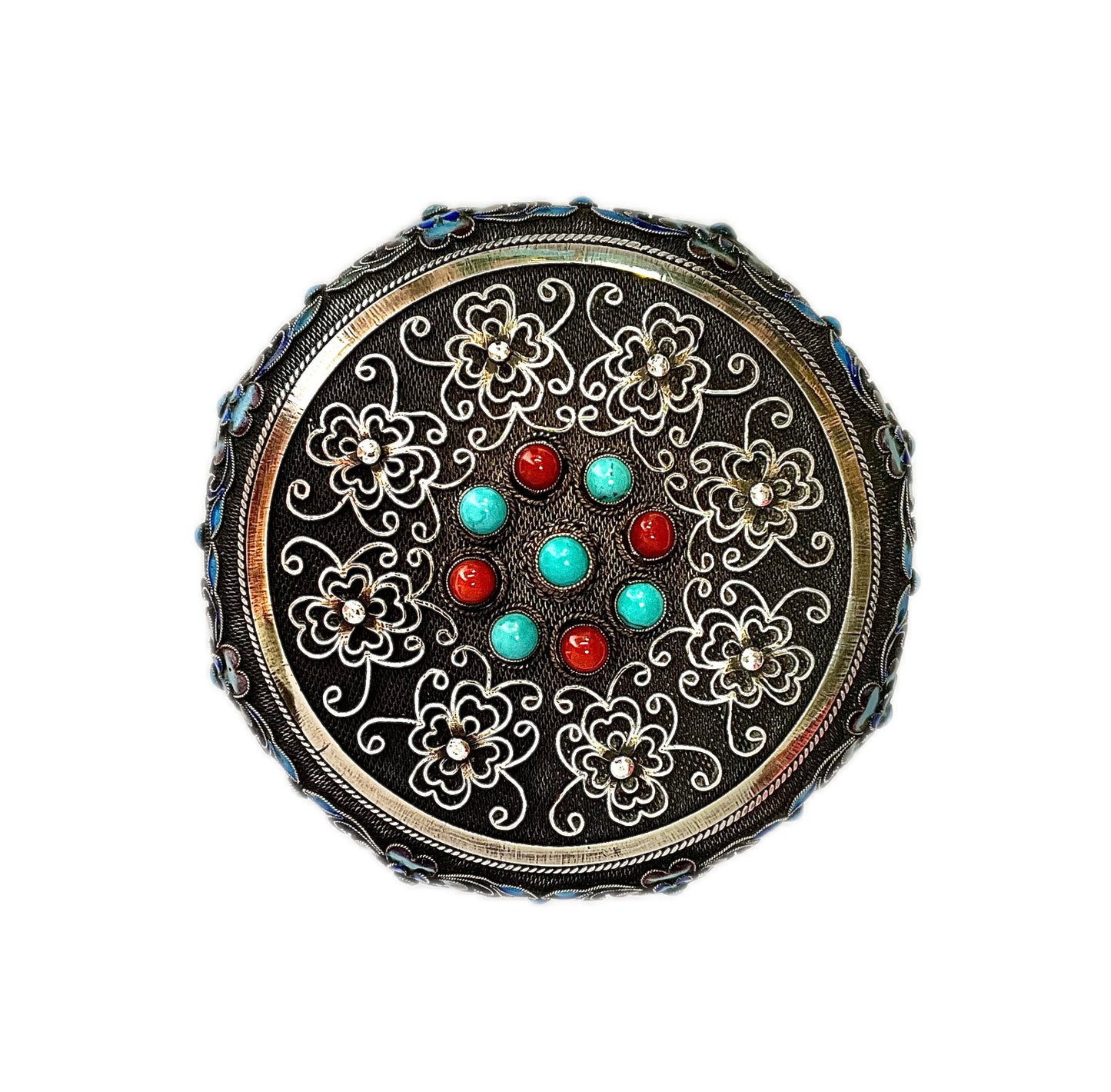 Antique Chinese export silver, enamel and jadeite tea caddy, late Qing to early Republic Period