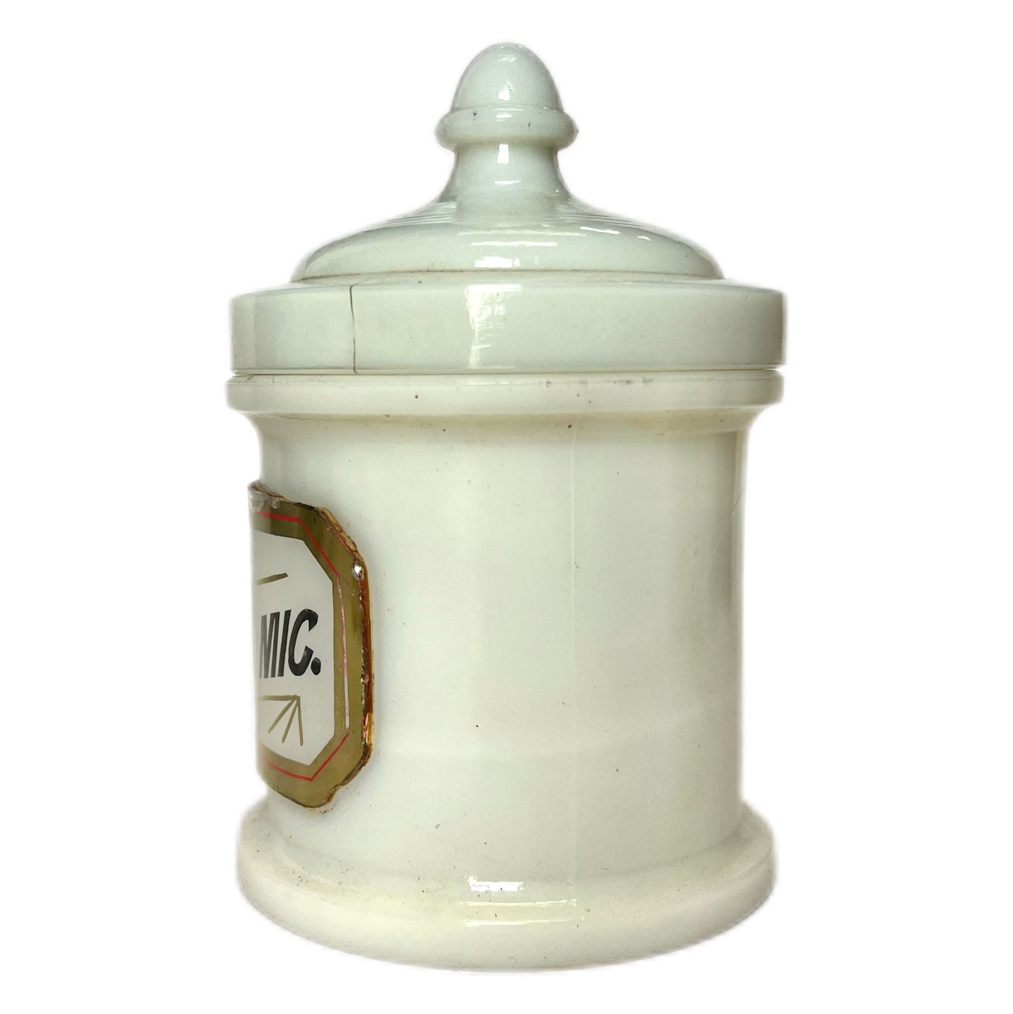 Antique Whitall Tatum Milk Glass Apothecary Jar- Nux Vomica