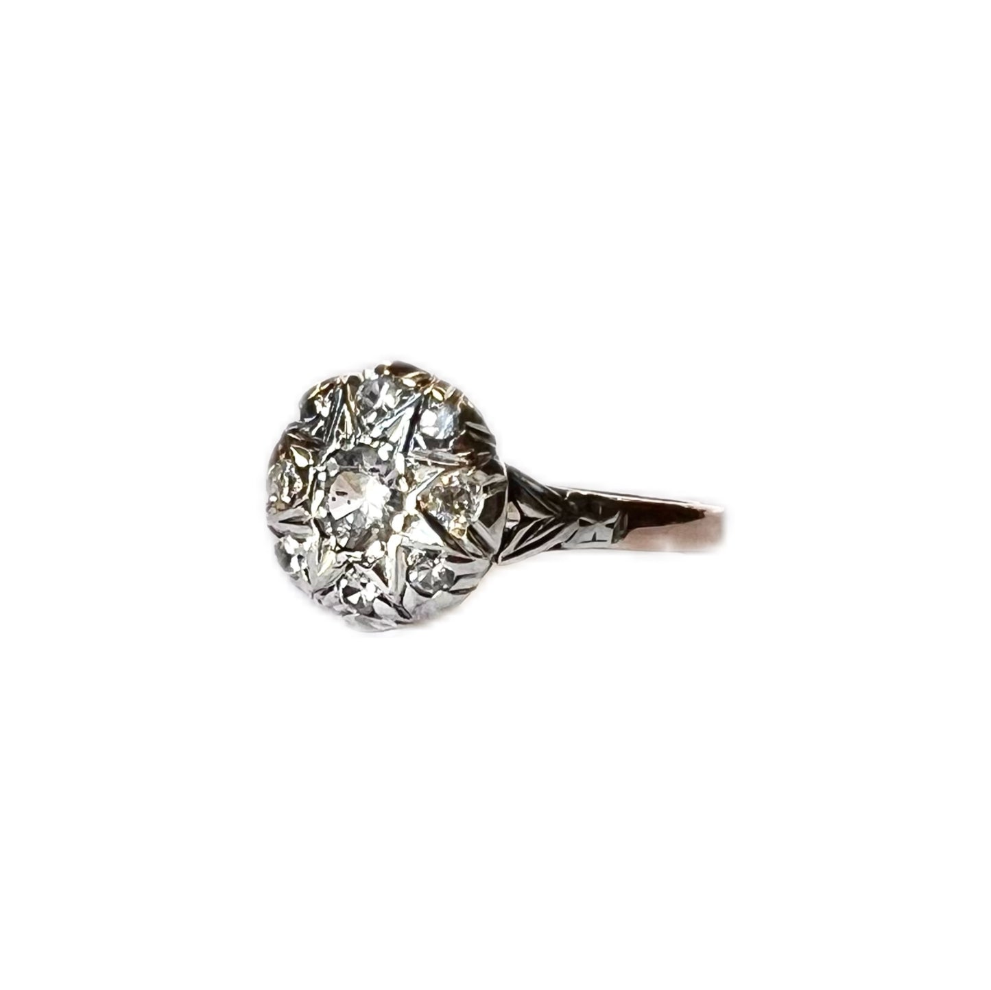 Antique late Victorian to early Edwardian 9ct gold and diamond star set ring