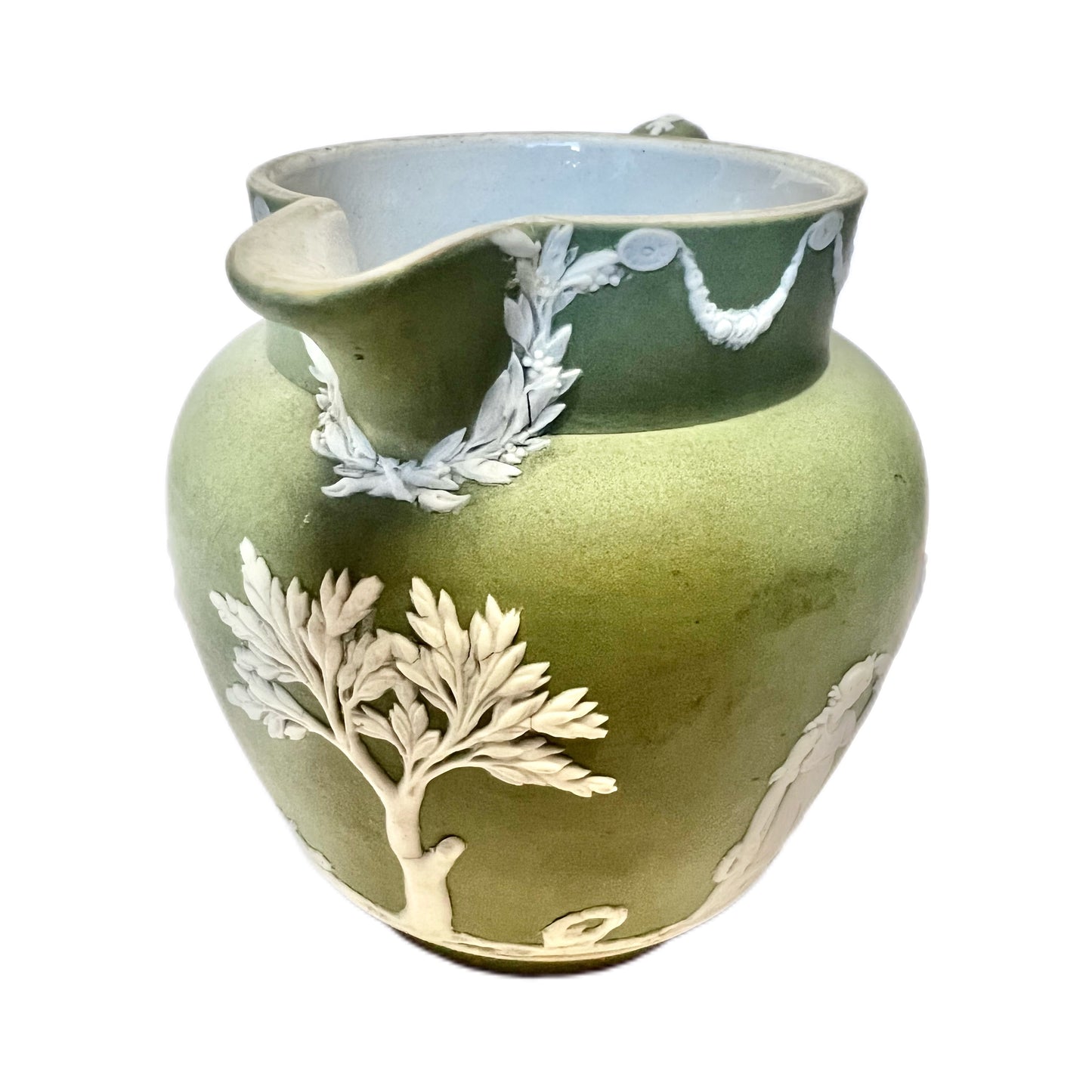 Antique Wedgwood sage green jasper ware milk jug circa 1900s to 1930s