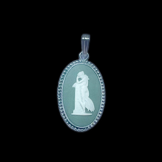 Vintage Wedgwood jasperware and sterling silver pendant- powder green