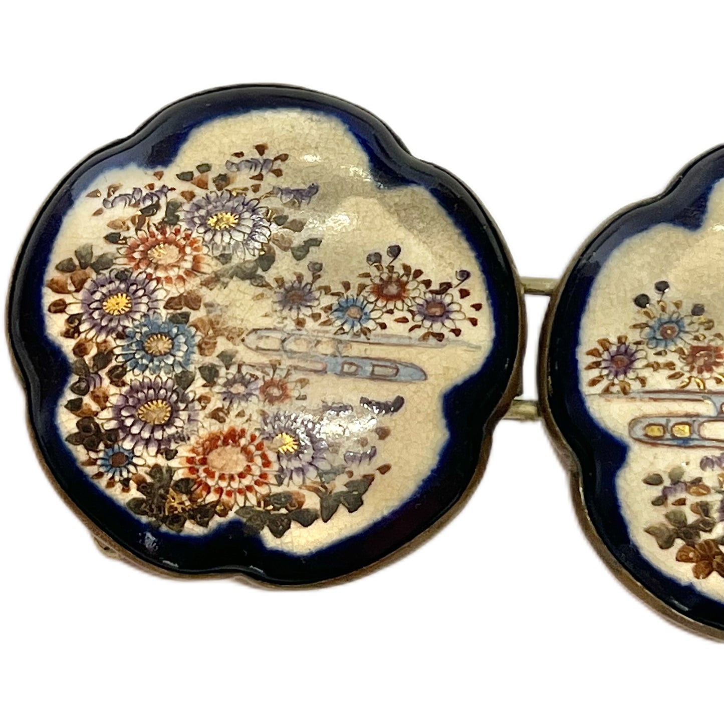一对明治晚期至大正早期萨摩烧花卉图案皮带扣