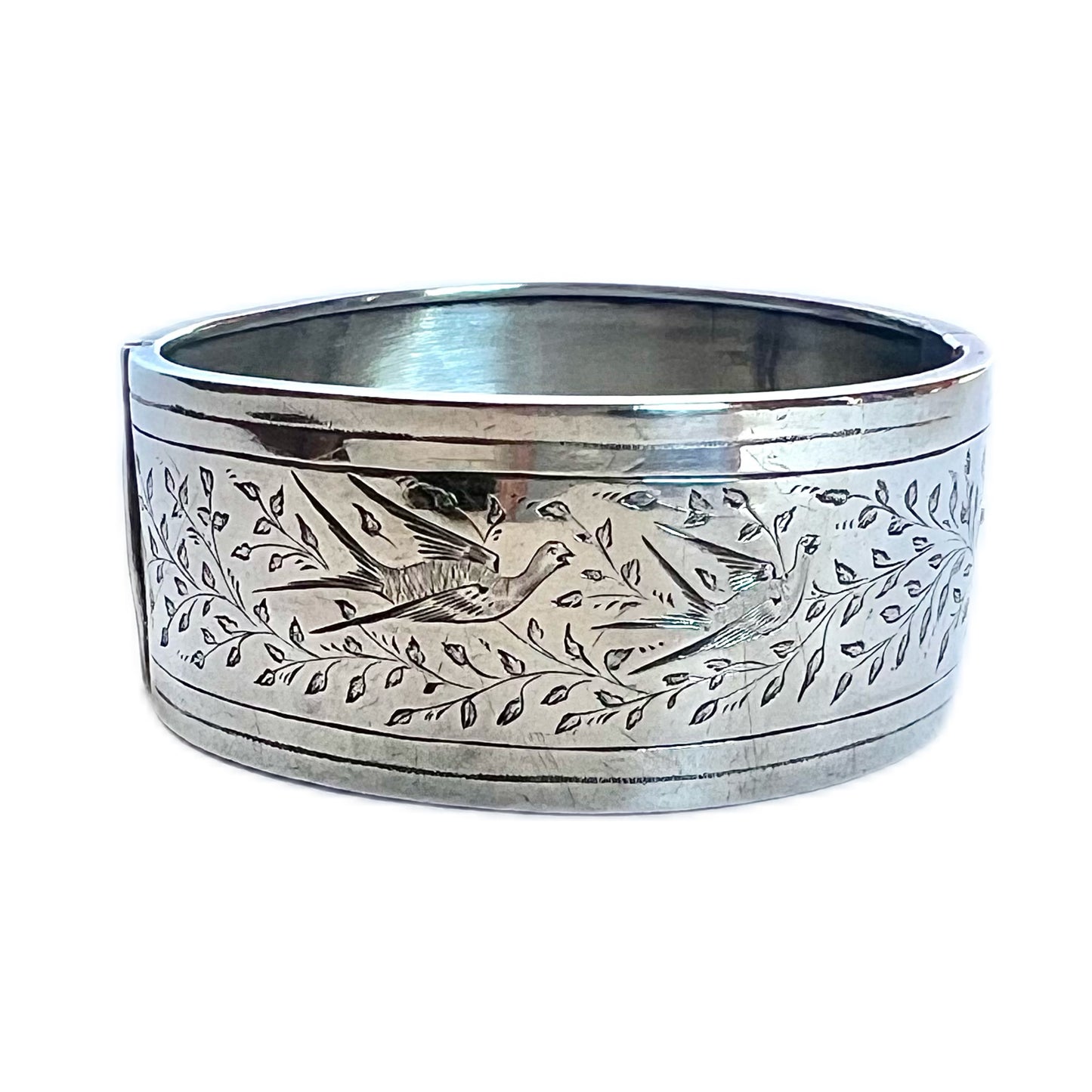 Antique Aesthetic Movement twin swallow motif sterling silver bangle