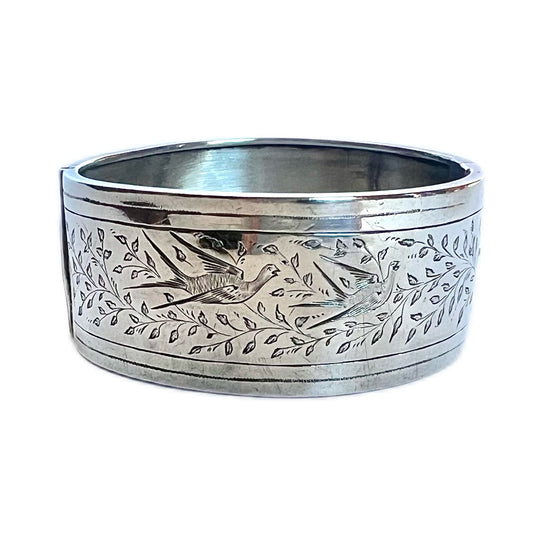 Antique Aesthetic Movement twin swallow motif sterling silver bangle