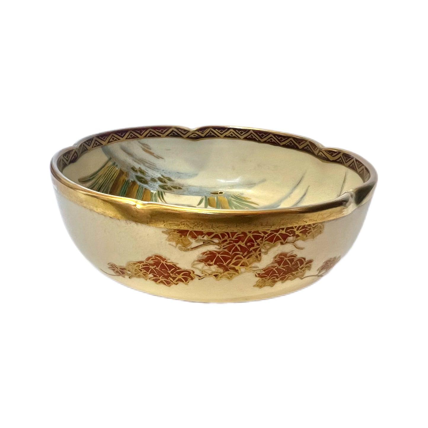 Vintage blossom-shaped Satsuma ware bowl by Koshida