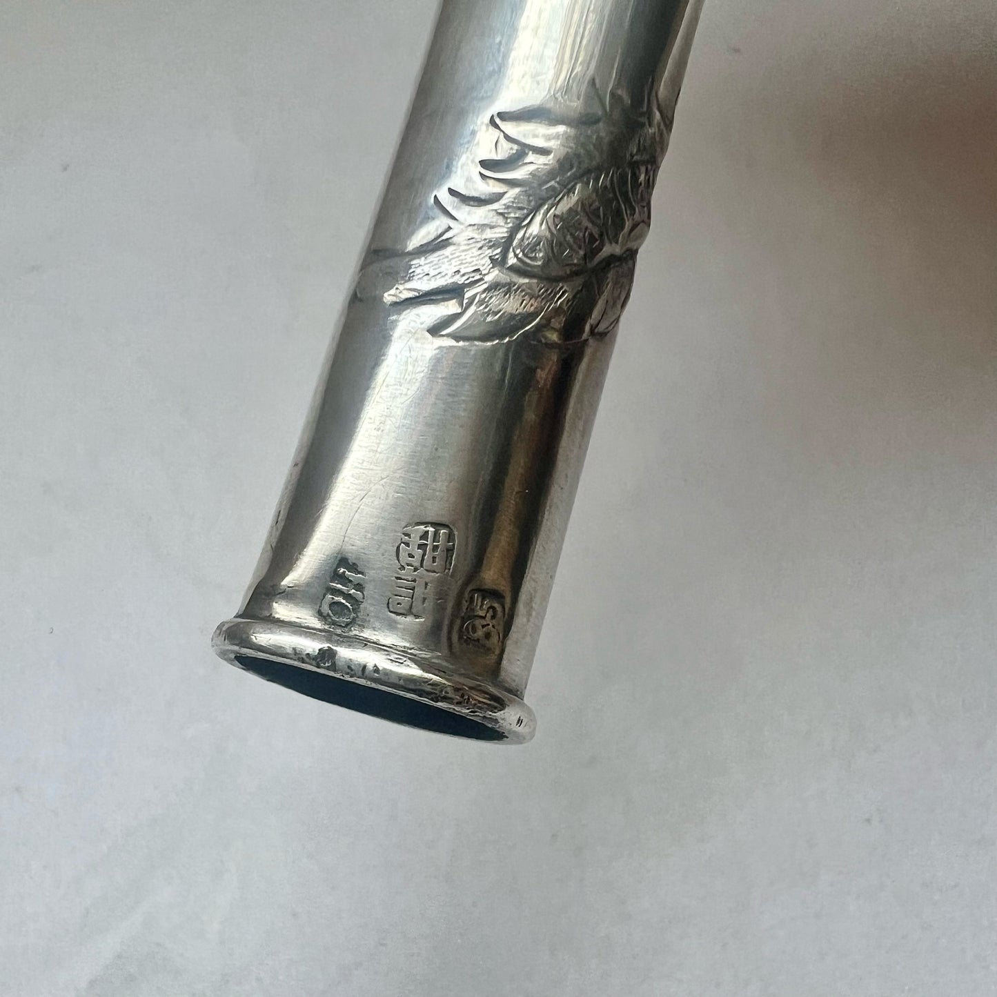 Antique .850 purity Chinese export silver parasol handle by Hung Chong, Shanghai