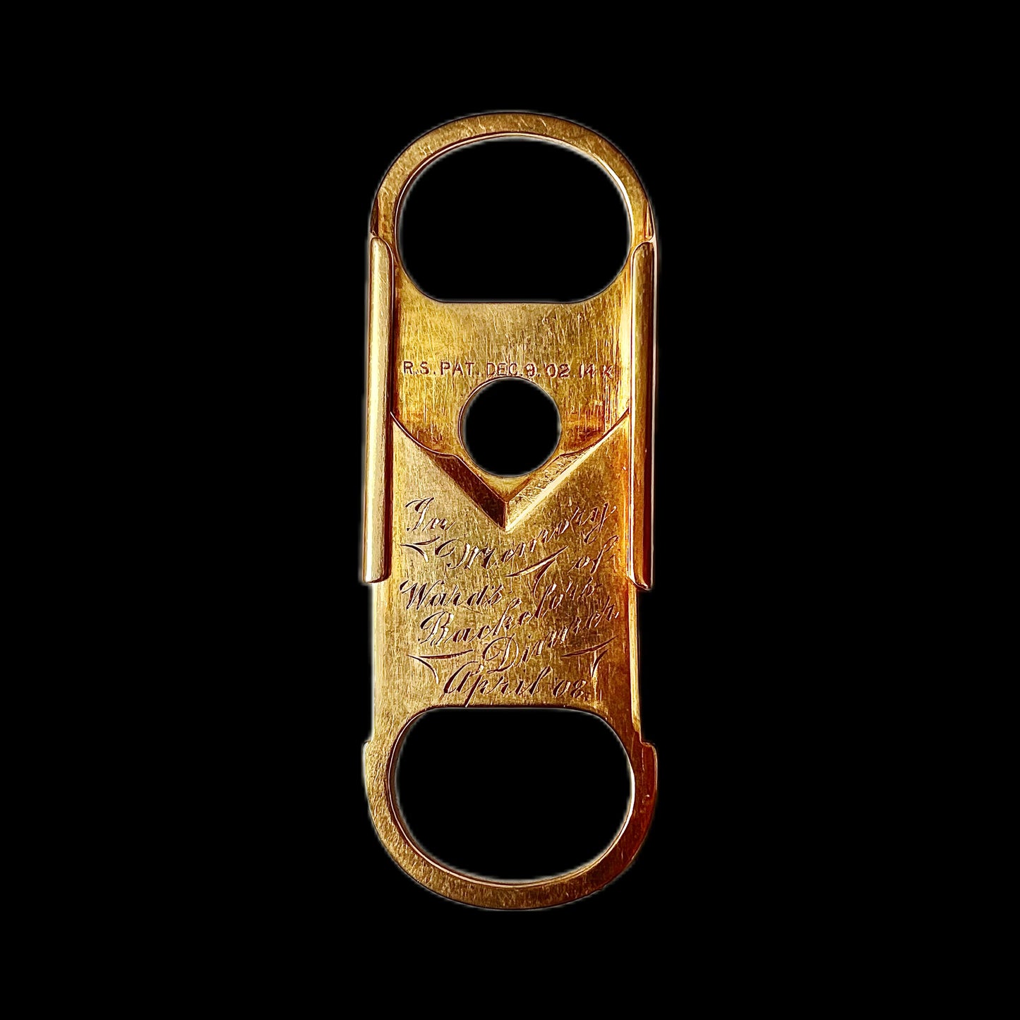 Antique Edwardian 14k gold guillotine cigar cutter with associated case, made by Reinhold Steinecke