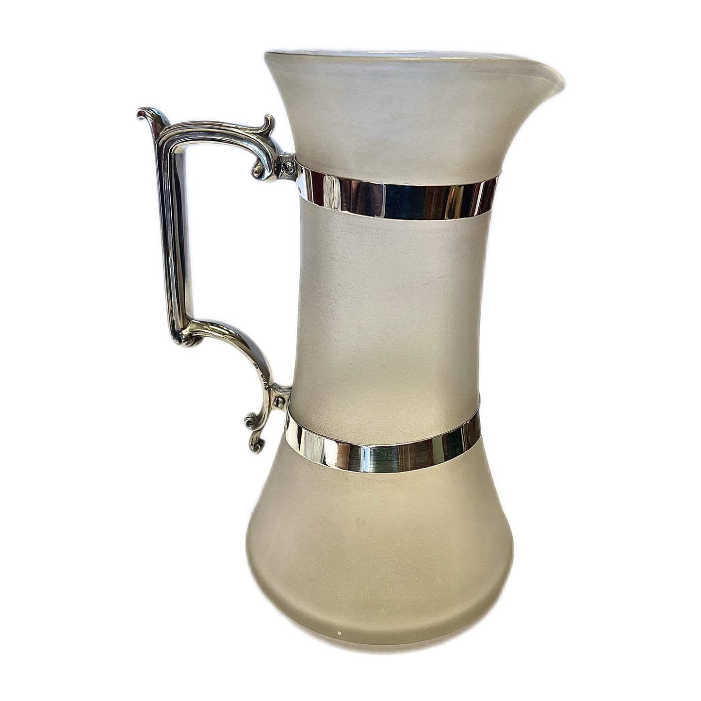 Mid-Victorian early Aesthetic Movement sterling silver and hand-blown frosted glass water or claret jug
