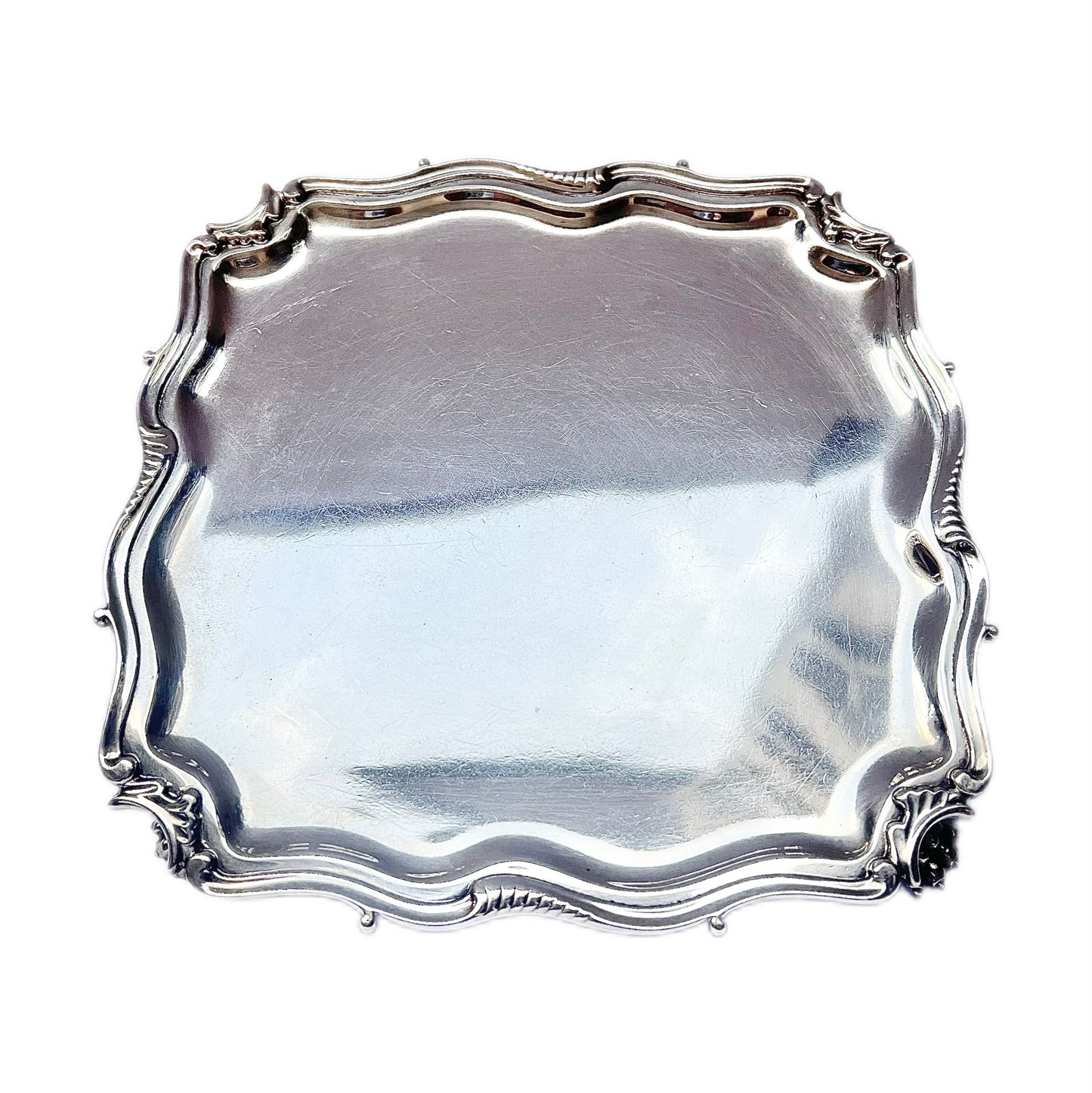 Antique Edwardian sterling silver serving salver or waiter, Chester, 1904, Haseler Brothers