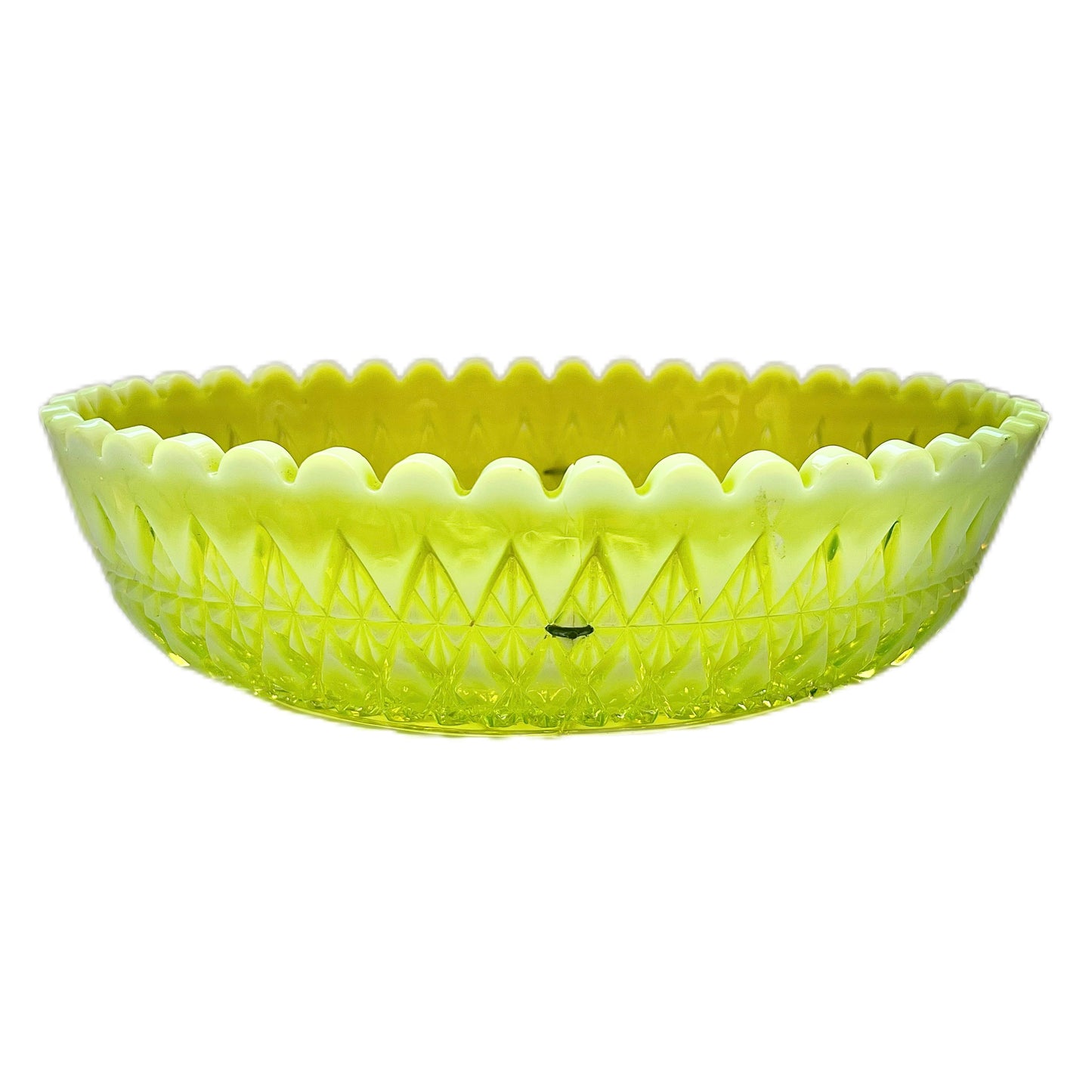 Late Victorian uranium yellow vaseline glass bowl of large size, circa 1890s to 1900s