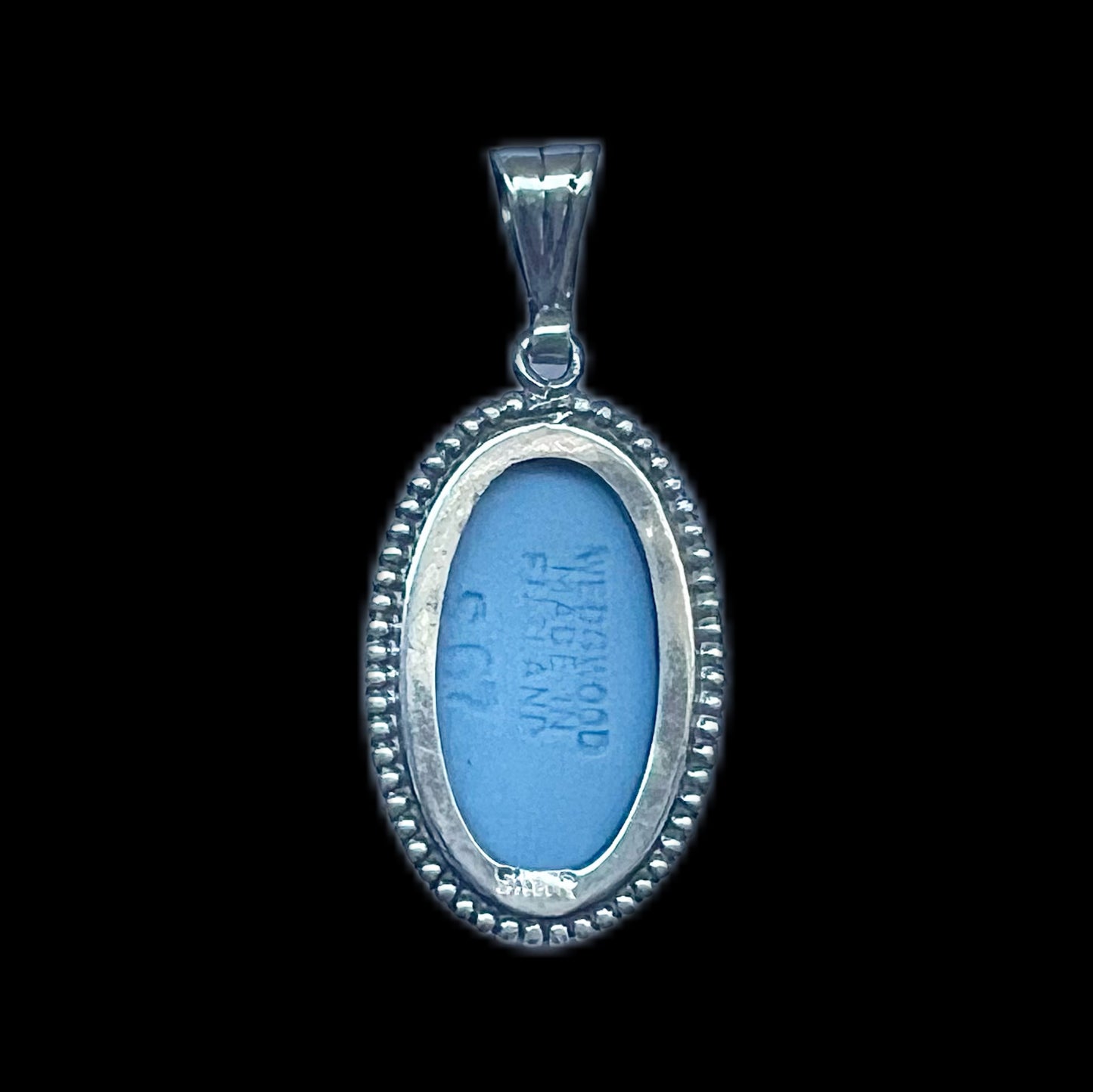 Vintage Wedgwood jasperware and sterling silver pendant- powder blue