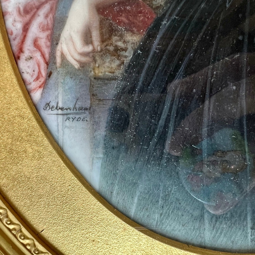 Antique Victorian 19th century enamel on porcelain mourning portrait