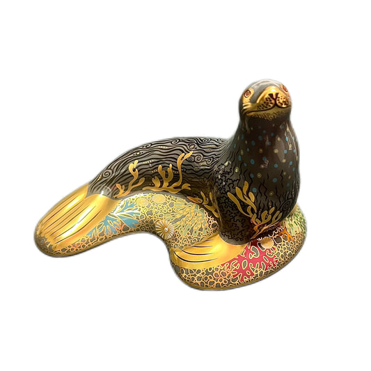 Large Royal Crown Derby Sea Lion paperweight figurine, Collectors Guild Exclusive 2009