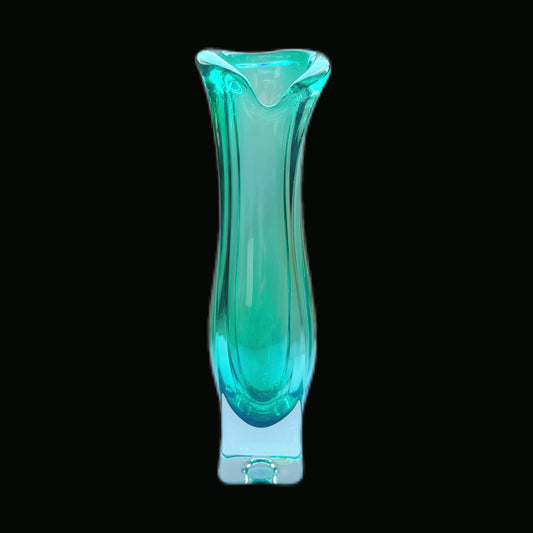 Large vintage handblown Murano green glass vase