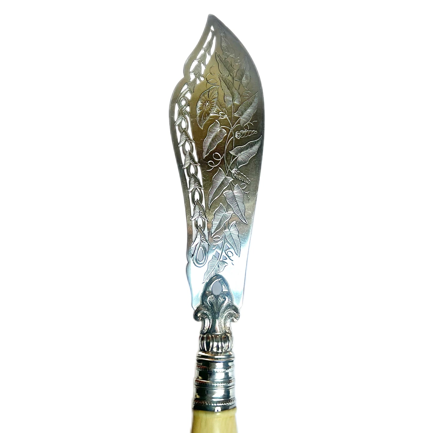 High Victorian sterling silver and ivory fish servers, Hilliard and Thomason