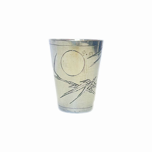 Antique Chinese export silver bamboo shot glass by Zee Sung