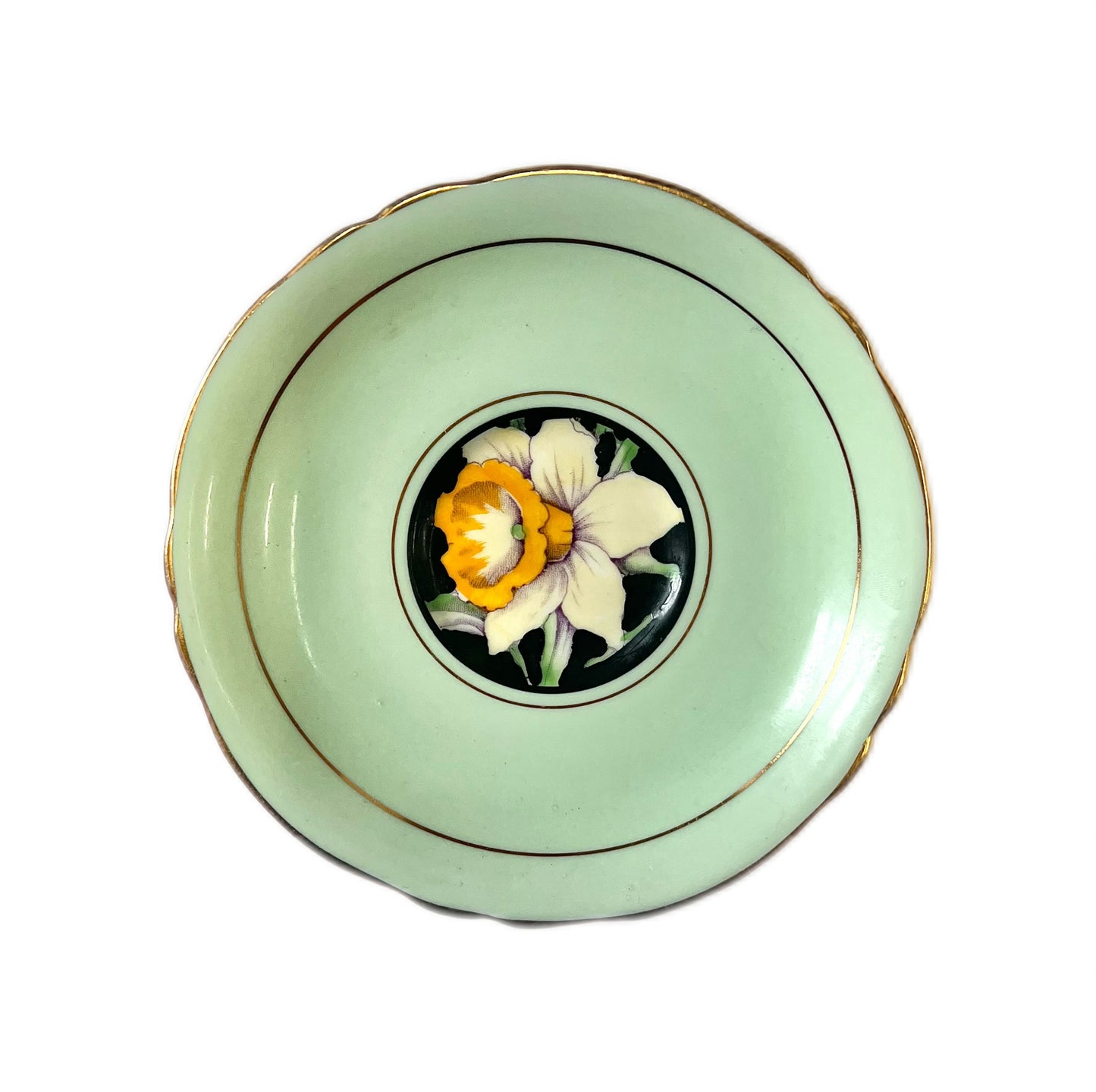 1930s Paragon Green Daffodil teacup and saucer as found