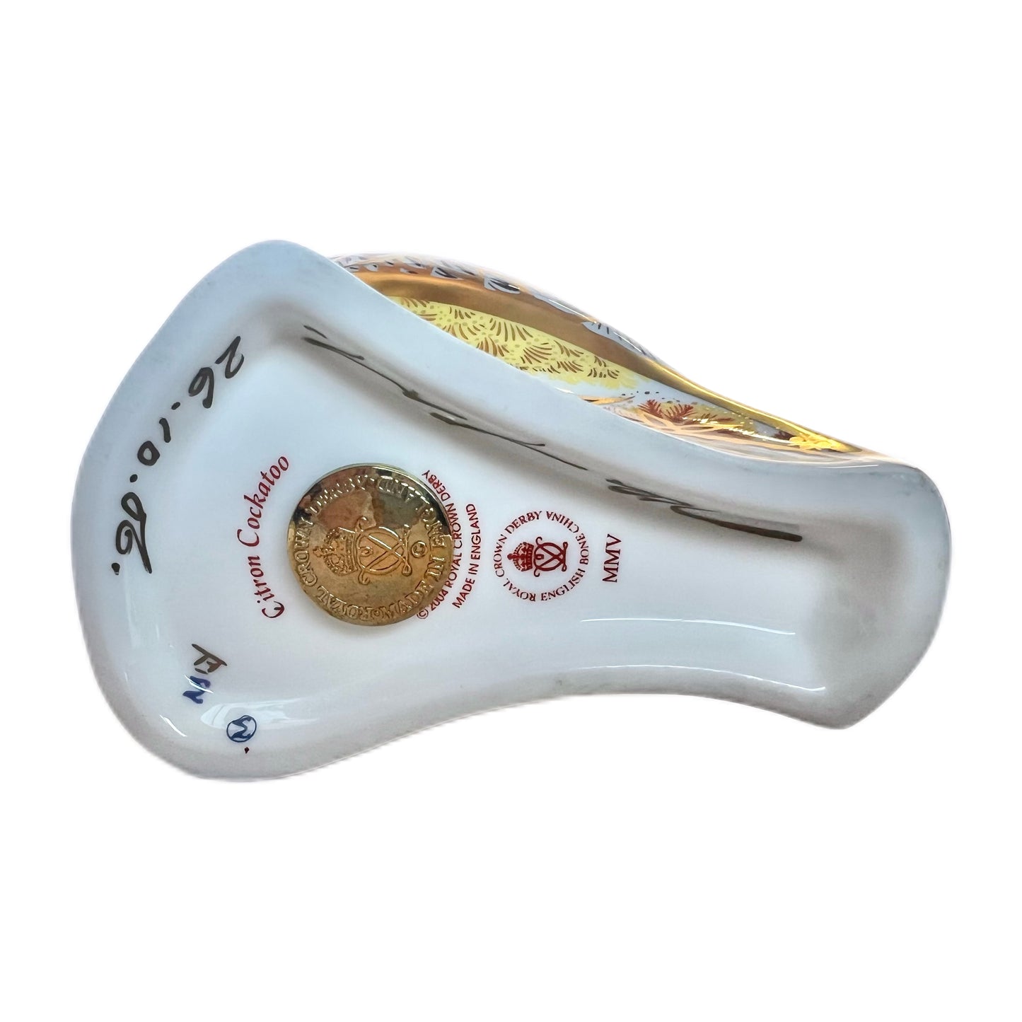 Rare Vintage Royal Crown Derby Citron Cockatoo paperweight figurine, Pre-Release Limited Edition