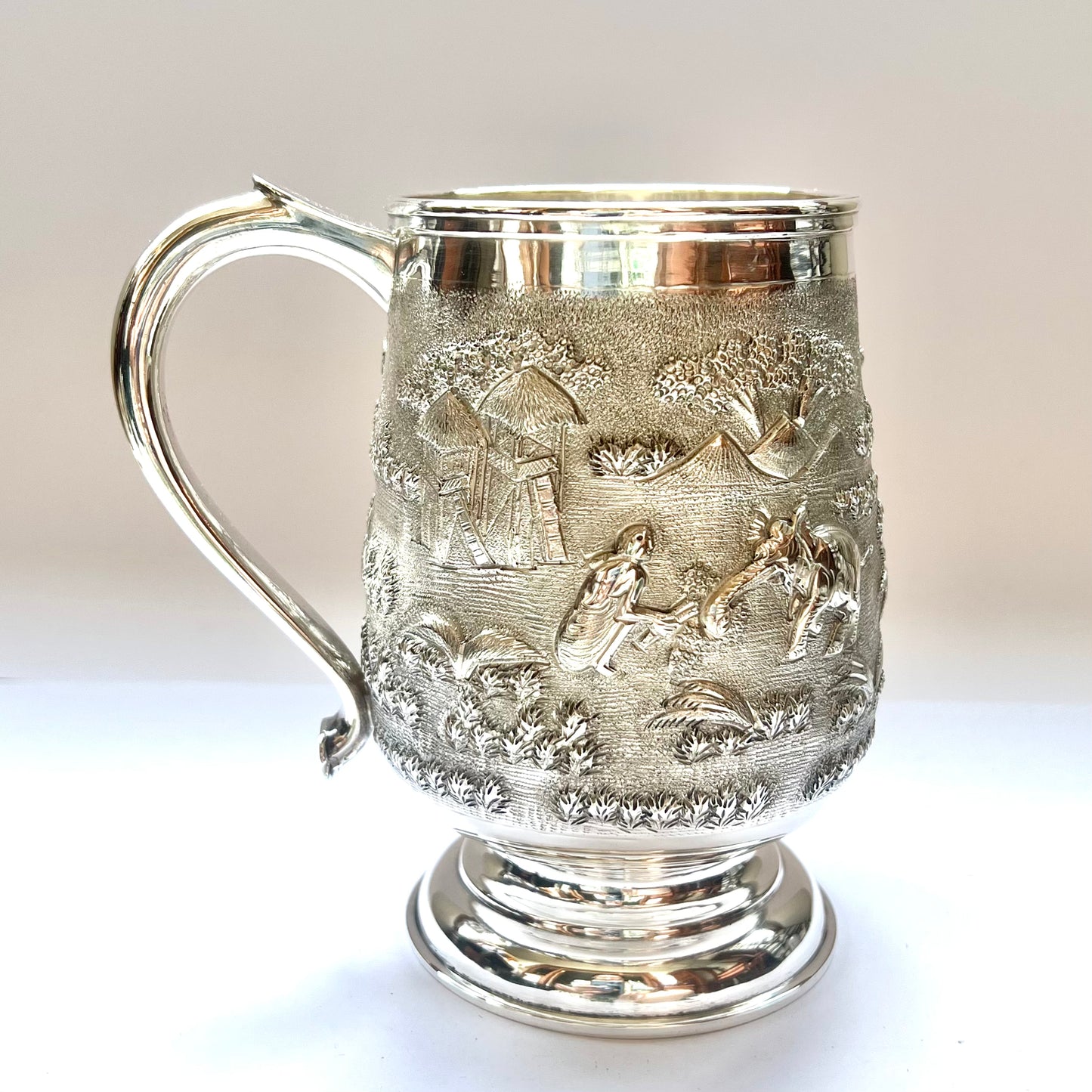 Vintage near Antique 1920s to 1930s British Raj Anglo-Indian sterling silver tankard, Calcutta silver