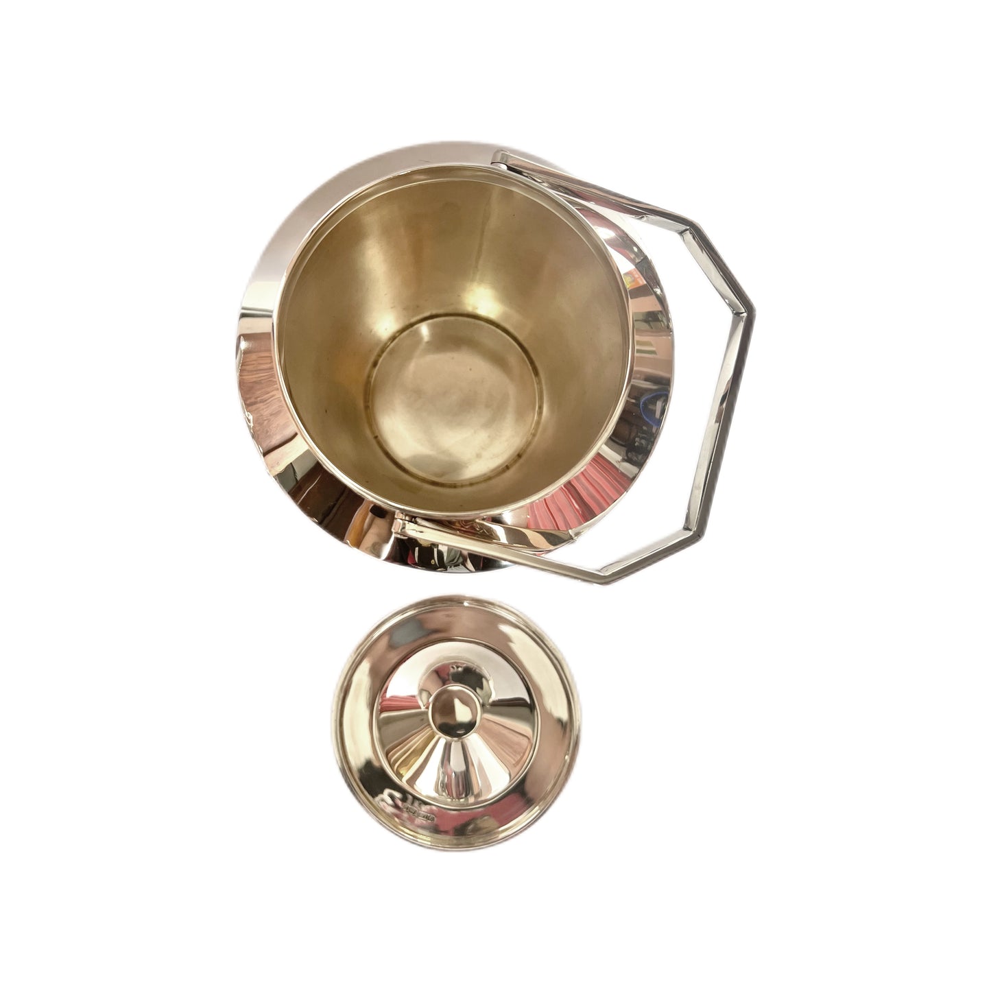 George V English Art Deco inter-war period sterling silver biscuit barrel