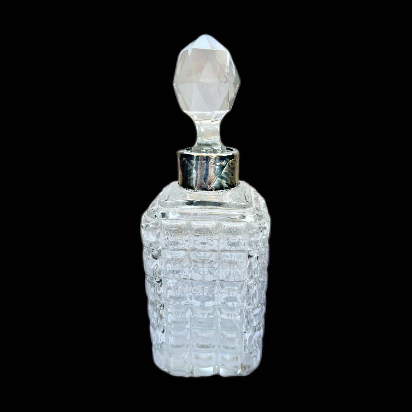 Antique Edwardian cut glass and sterling silver toiletry /scent bottle, London 1907