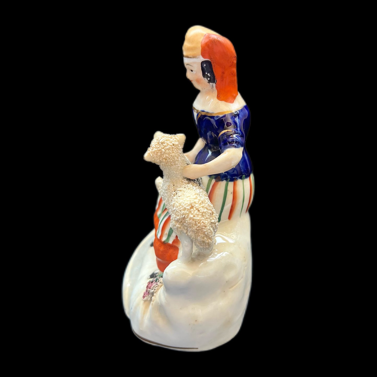 Victorian Staffordshire pottery Shepherdess spill vase, circa 1840s to 1860s