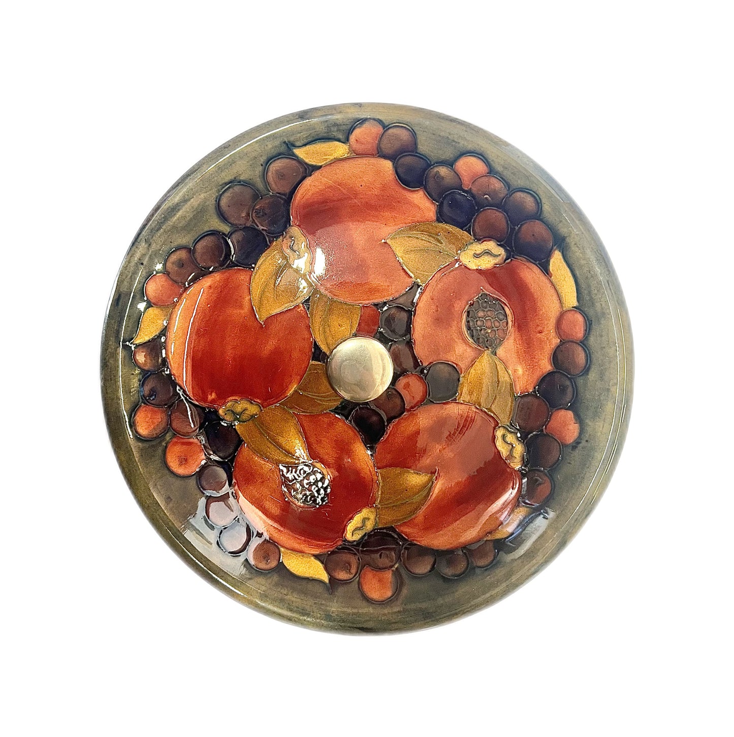 Antique Moorcroft Pomegranate patterned tazza/comport with planished pewter base