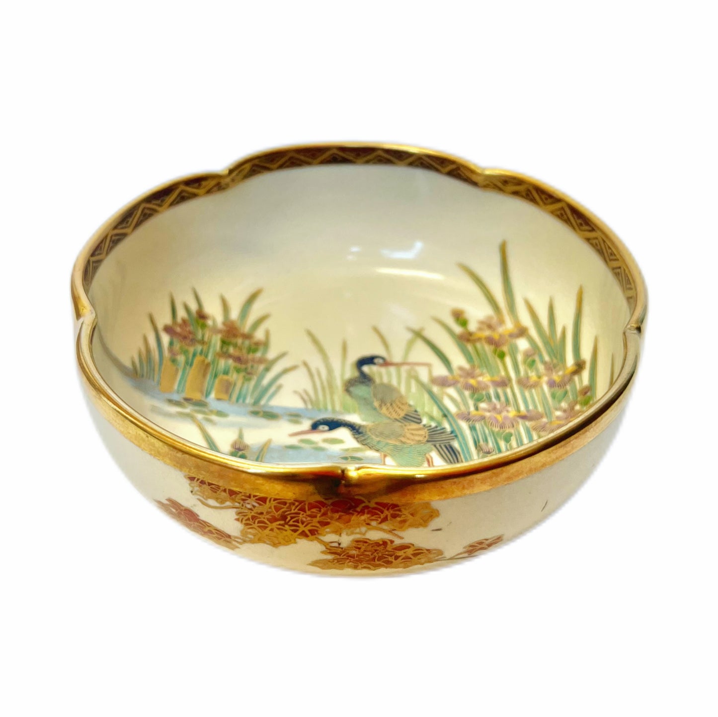 Vintage blossom-shaped Satsuma ware bowl by Koshida