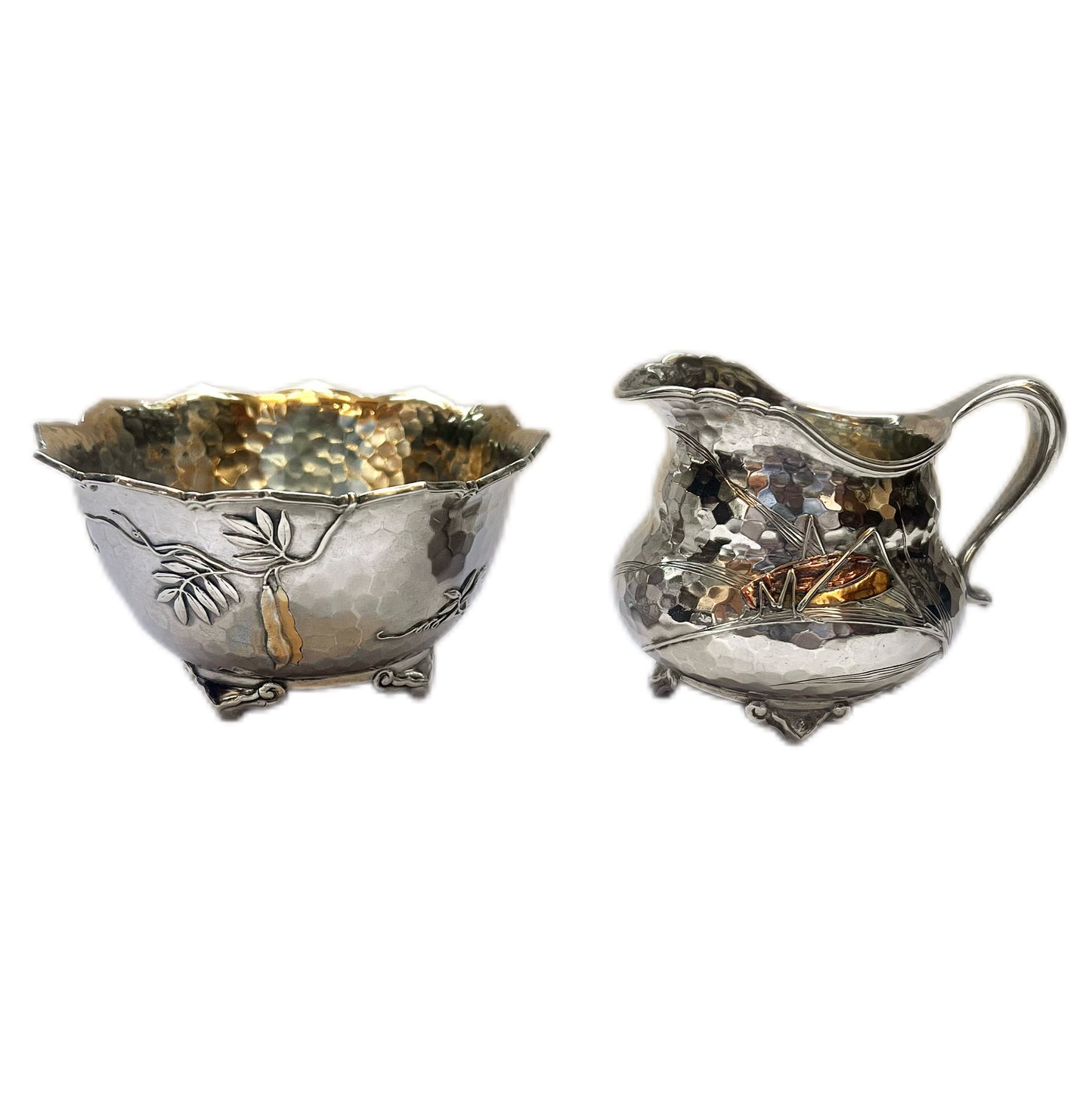 Rare, museum-quality antique Tiffany & Co antique sterling silver sugar bowl & creamer jug set Edward Chandler Moore Period