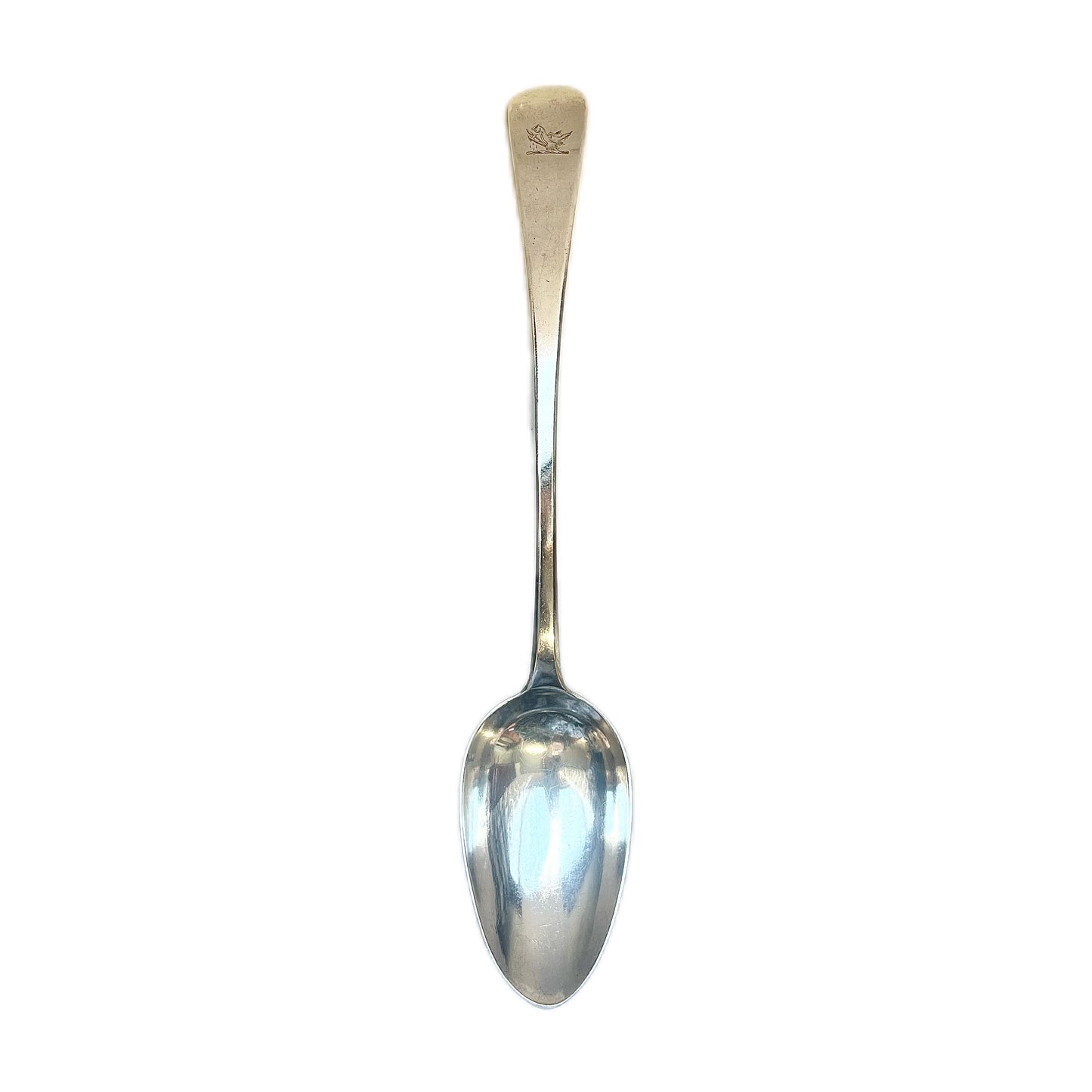 Antique William IV crested sterling silver serving spoon by Mary Chawner