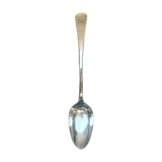 Antique William IV crested sterling silver serving spoon by Mary Chawner