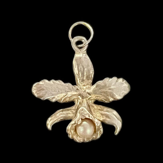 Vintage sterling silver and freshwater pearl orchid charm