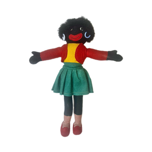 Rare vintage Merrythought Golliwog girl doll circa 1970s to 1980s with rare hoop earrings