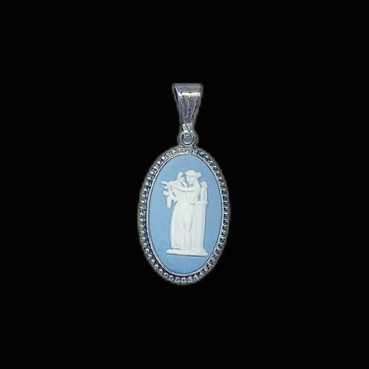 Vintage Wedgwood jasperware and sterling silver pendant- powder blue