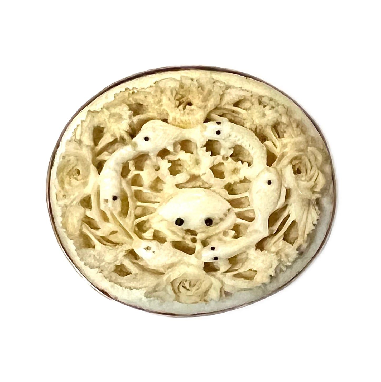 Antique Japanese 10ct gold export Ivory marine brooch