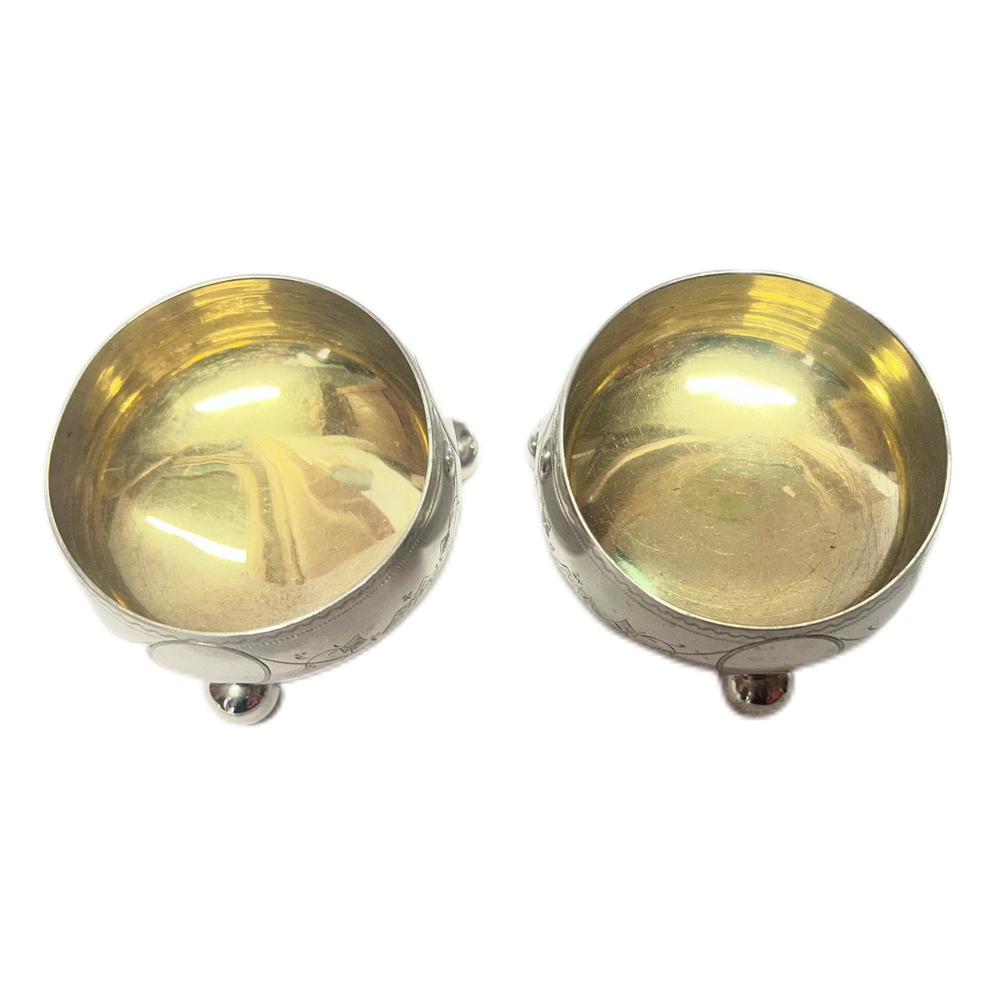 Late Victorian Christopher Dresser influenced sterling silver salt cellars, Martin, Hall & Co.