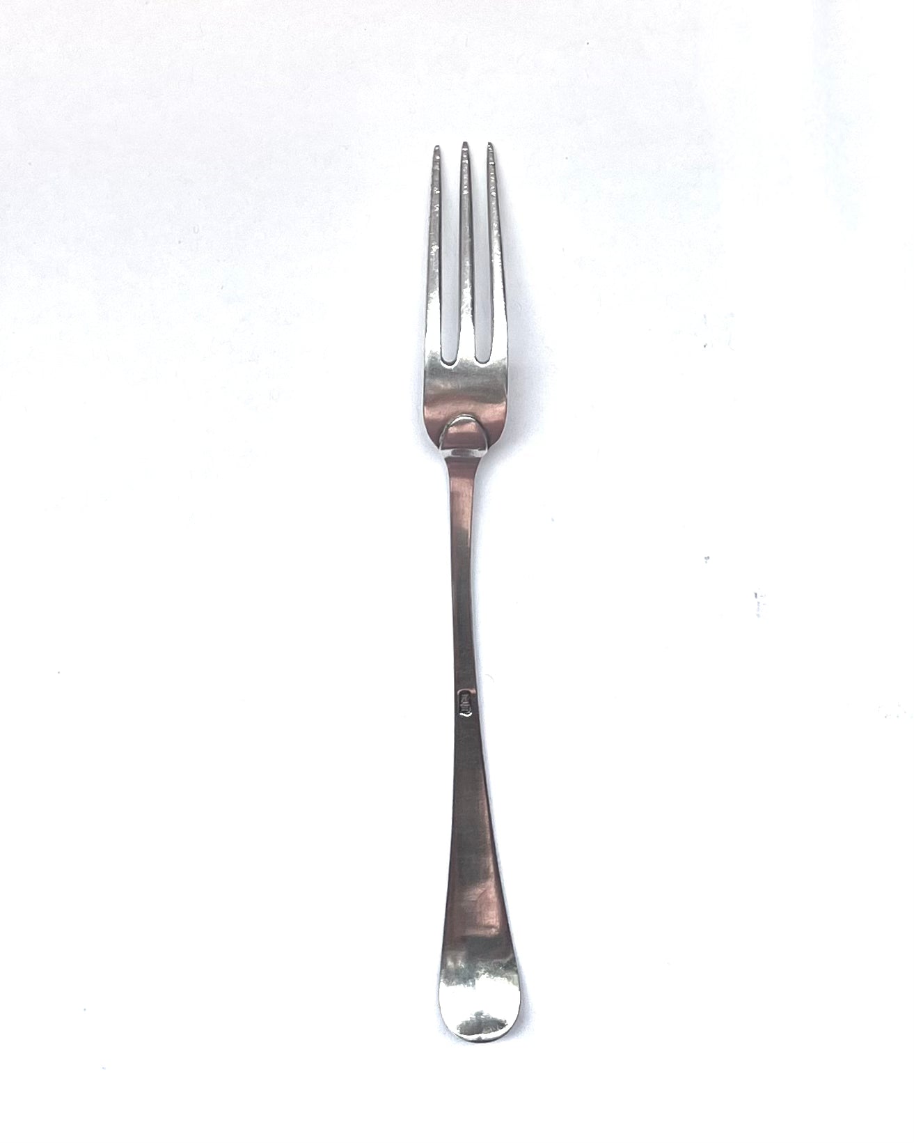 Exceptional 18th century early Chinese Export Silver fork by important maker Bao Ying, High Georgian manner with bright-cut pattern