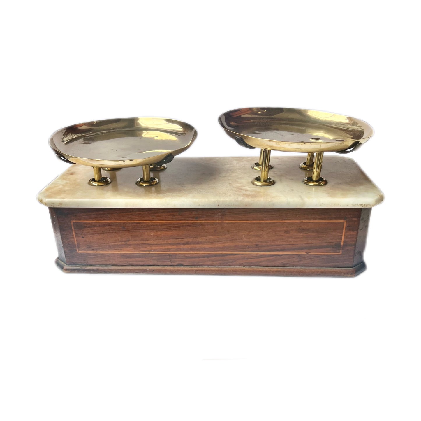 Antique set of South African brass, timber and marble apothecary scales